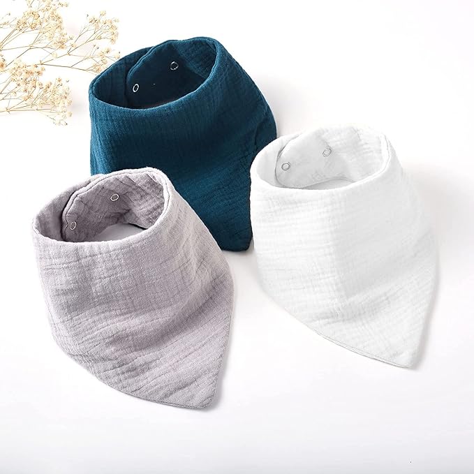 Konssy 8-Pack Muslin Baby Bibs, Absorbent Bandana Drool, 100% Cotton Unisex Baby Bibs for Teething and Drooling