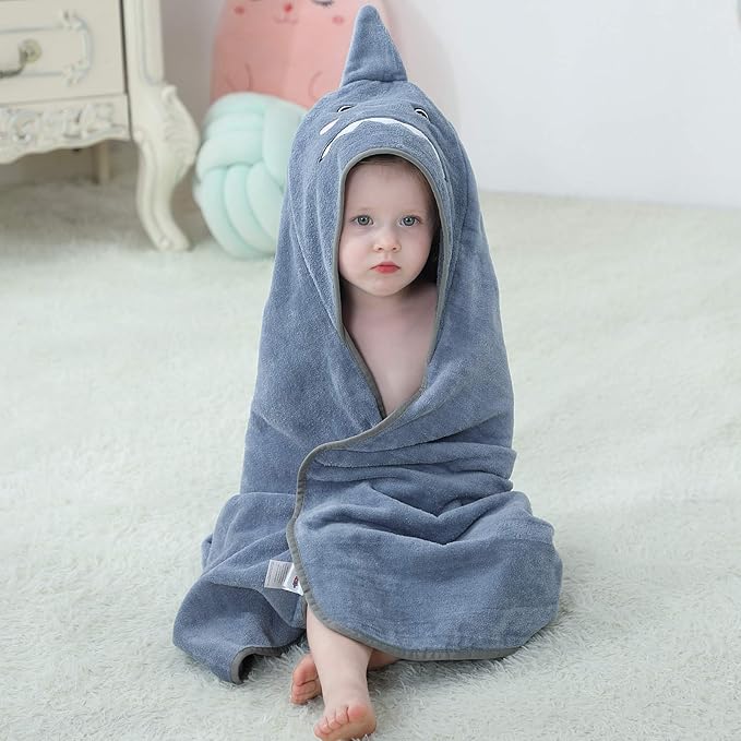 MICHLEY Unisex Baby Animal Hooded Bath Towel Soft Cotton Beach Swimming Bathrobe for 0-6T, Grey