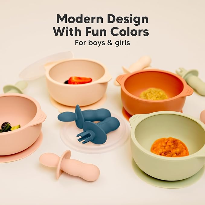 KeaBabies 4-Pack Silicone Baby Spoons and Forks Set - Baby Led Weaning Utensils 6-12 Months, Self Feeding Toddler Spoon & Fork for Training, Teething, Easy to Hold, BPA-Free Silicone (Valiant)