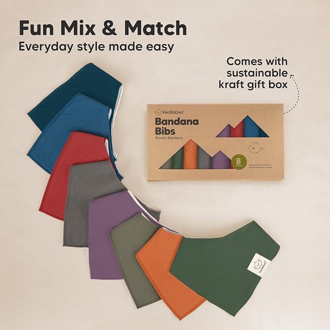 8-Pack Organic Baby Bandana Bibs for Boys, Girls - Super Absorbent Triangle Baby Bibs for Drooling and Teething Infant, 100% Cotton Extra Soft for Newborn, Infant 0-36 Months (Thunder)