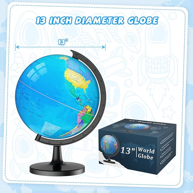 13" Globe for Children & Adults, Interactive World Globe for Kids with HD Waterproof & Writable Surface, Educational STEM Learning Toy, Classroom Teaching Gift