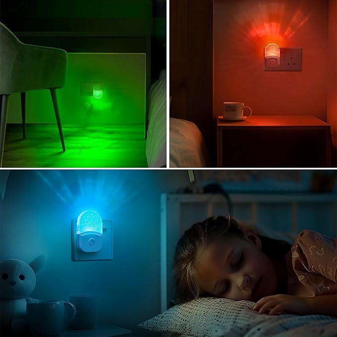 DORESshop 8-Color RGB LED Night Light Plug into Wall, 4Pack Color Changing Dusk to Dawn Night Light for Bedroom, Kids Room, Gift