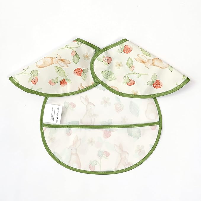 Feeding Bibs for Baby,3 Pack-Waterproof & Easy Clean Feeding Bibs for Toddlers & Infant,Reversible Pockets