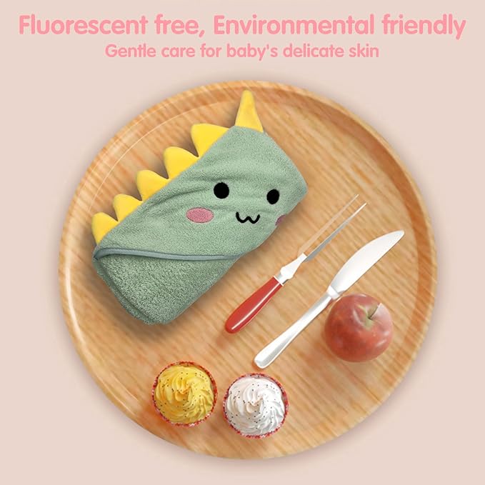 2 Pack Premium Soft Baby Bath Towels with Hood - Green Dinosaur + Brown Koala - Ultra Absorbent, Baby Stuff Shower for Boys and Girls