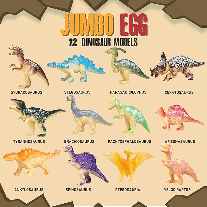 Jumbo Dino Egg Dig Kit, Dinosaur Toys for Kids 5-7, Dinosaur Eggs with 12 Dinosaurs inside, Dino Toy Outdoor Gift with Dinosaur Card, Dinosaur Egg Excavation for Kids Boys Girls Gift 6 and up year old