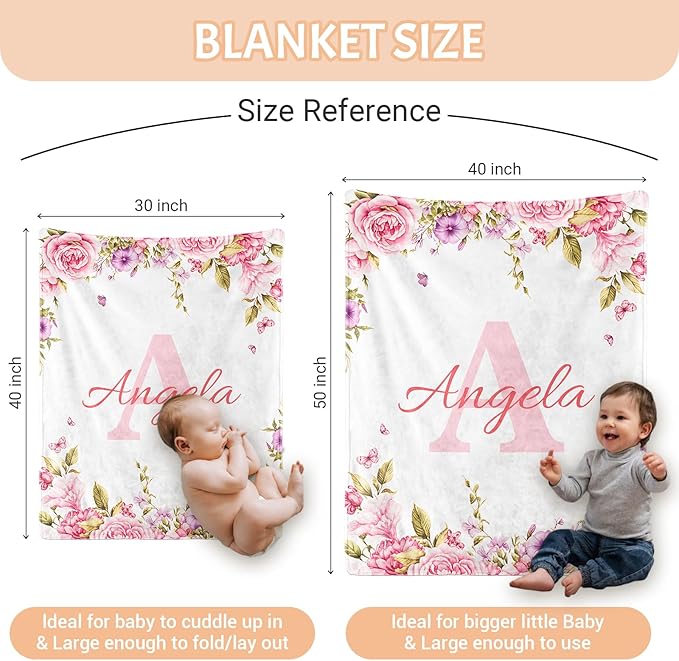 Personalized Baby Blankets for Girls & Boys - Super Soft Easter Blanket with Thick Double-Layer Dotted Backing, Personalized Baby Gifts for Baby Shower from Grandma (Rosr Pink, Customize Now)