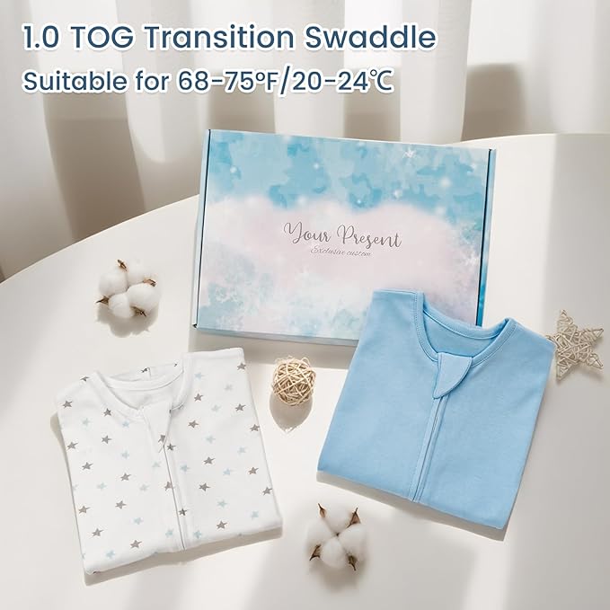 ZIGJOY Shark-Fin Transition Swaddle - 1.0 Tog Baby Sleep Sack Soft Cotton Transitional Swaddle Baby Wearable Blanket