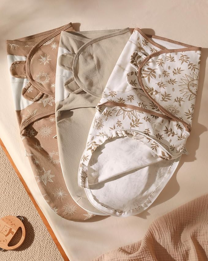 Baby Swaddles for Newborns with Zipper, 100% Cotton Newborn Swaddle Sack, 3 Pack Baby Swaddles 0-3 Months Swaddle Sleep Sack for Newborn Baby Boy Girl Brown Sun