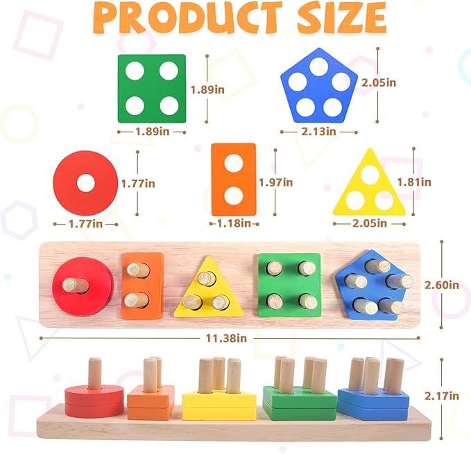 Montessori Toys for 1 2 3 Year Old - Wooden Baby Stacking Toys Sensory Educational Shape Sorter Color Sorting Toy for Toddlers 1-3, Christmas Stocking Stuffers Birthday Gifts for Baby Girls Boys Kids