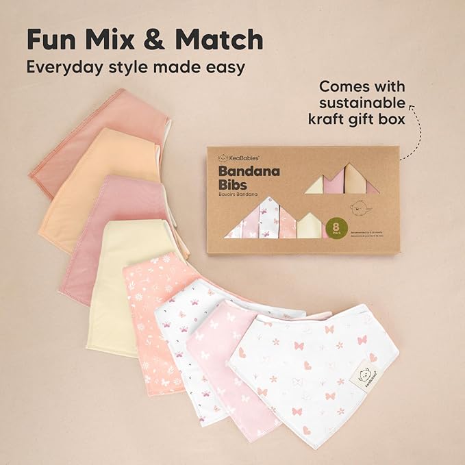 8-Pack Organic Baby Bandana Bibs for Girls - Super Absorbent Triangle Baby Bibs for Drooling and Teething Infant, 100% Cotton Extra Soft for Newborn, Infant 0-36 Months (Butterflies)