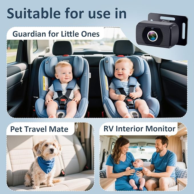 2-Kids Baby Car Camera for Seat: 6.9 Inch Ultrawide Display with Two Cameras Rear Facing - USB Powered Backseat Camera HD 1080P Easy to Install