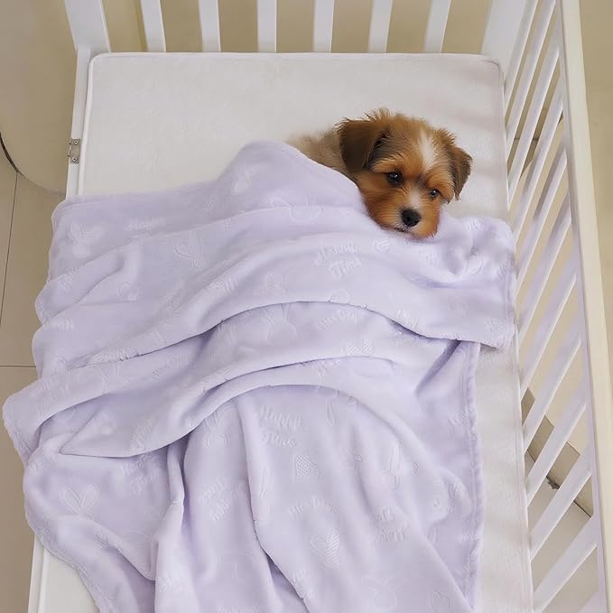 Soft Cozy Fleece Baby Blanket Animal Pattern Fluffy Plush Receiving Blanket for Newborn Infant Toddler, Warm Crib Stroller Blanket for Boys Girls, 30"x40", Purple
