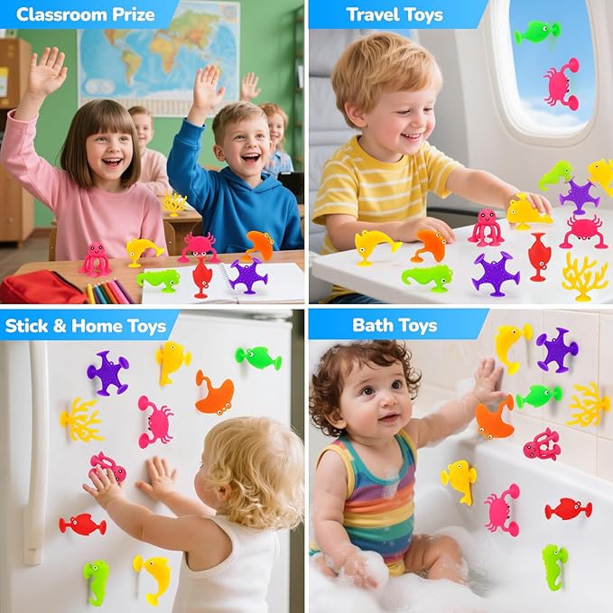 Toddler Suction Cup Bath Toys, Ocean Animal Bath Toys for Kids Ages 3-5 4-8 No Hole Mold Free Bathtub Toys for Toddlers 3-5 Kids Travel Window Building Toys for 3 4 5 Year Old Boys Girls Gifts