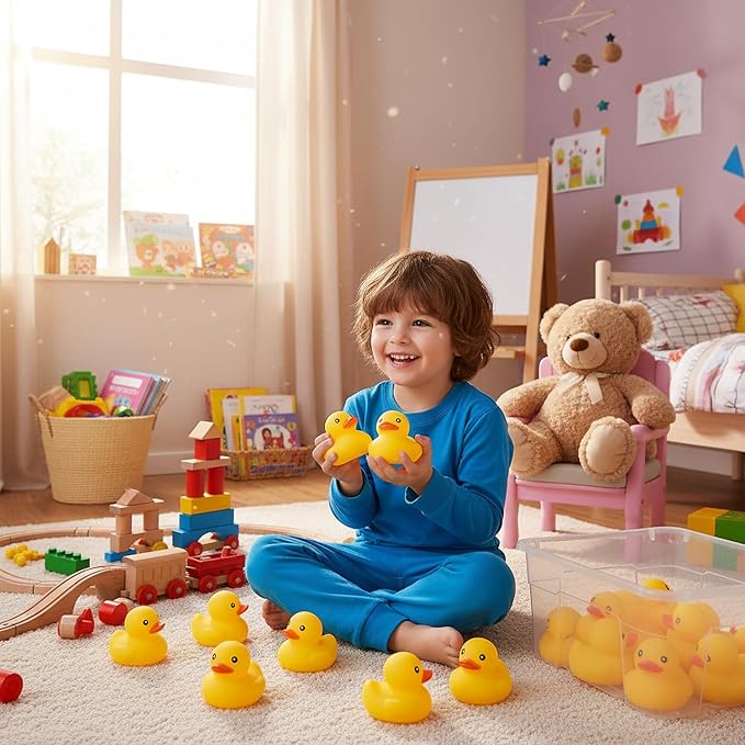 Yellow Rubber Ducks Bath Toys 20Pack, Bathtub Floating Squeaky Duck Bulk Baby Preschool Bath Toy for Baby Shower Infants Kids Toddler Birthday Party Decoration Gift (Large)