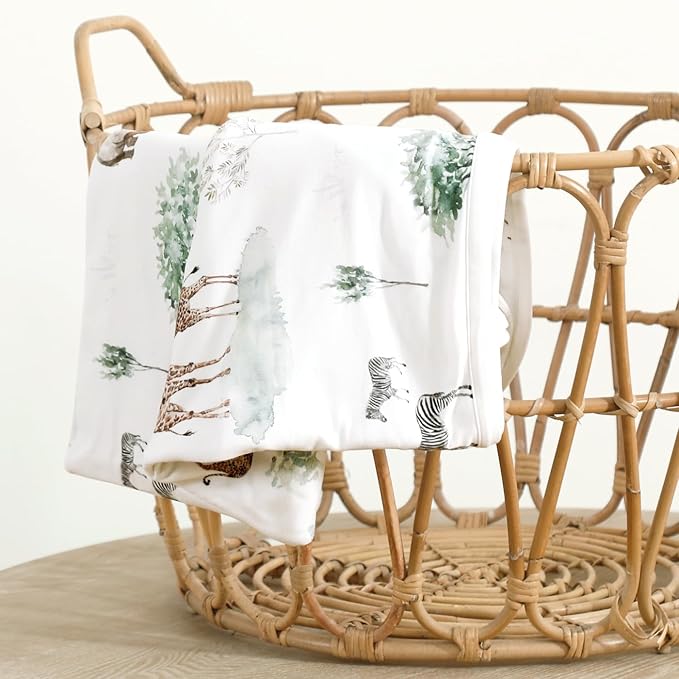 GRSSDER Baby Blankets Super Soft Stretchy Jersey Swaddle Blanket 2 Pack for Girls and Boys, Double Layer Reversible Receiving Blankets 34 x 44, Extra Large for Swaddling, Dinosaurs