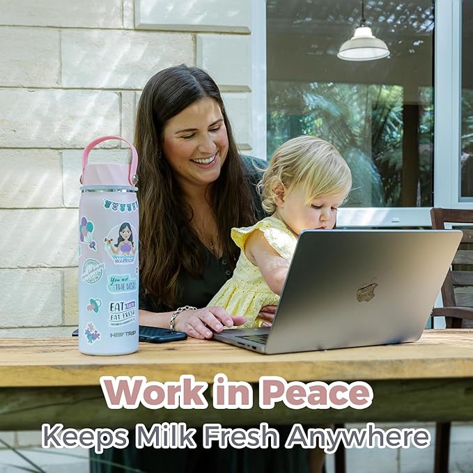 HEYTRIP Vacuum Insulated Breastmilk Cooler Bottle, 20oz Stainless Steel Portable Breastmilk Chiller, Reusable Storage Container Keeps Milk Fresh for 36+ Hours, TSA Approved, Rosy Azure