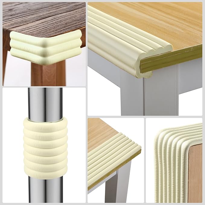 Baby Proofing Edge Corner Protector,16.4 ft Edge Guards Padding with 3M Adhesive, Extra-Wide Soft Rubber Foam Padding, Furniture,Sharp Edge Safety Corner Edge Bumper Guard- Cream