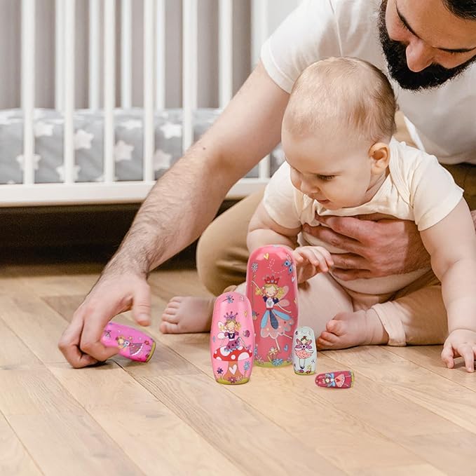 Nesting Dolls, 5Pcs 6" Tall Russian Nesting Dolls, Handmade Matryoshka for Kids, Wooden Stacking Toys for Christmas Home Wedding Party Decorations (Fairy)