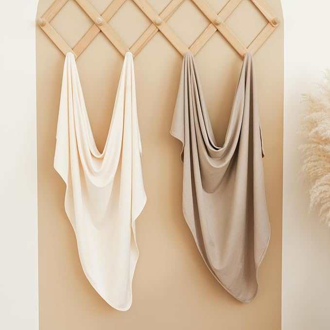 Konssy Knit Baby Blanket 2 Pack, Soft Ribbed Swaddle Receiving Blankets for Boys & Girls, Lightweight Cozy Swaddling Wrap for Newborns, Infants, & Toddlers, 33x42 Inch (Camel, Beige)