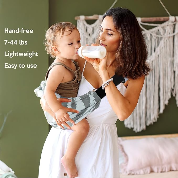 Baby Sling Shoulder Carrier,Ultimate Comfort Side Baby Carrier for Newborn to Toddler/Infants (7lbs-44lbs)(Grey White)