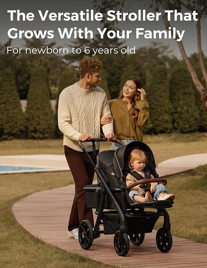 Momcozy ChangeGo Baby Stroller, Convertible Single-to-Double-to-Wagon Stroller with 23 Configurations, Bassinet, Seat Included, Large PU Wheels, All-Wheel Suspension & Extendable UPF50+ Canopy