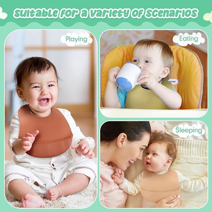 Mepase Silicone Bibs Waterproof Silicone Baby Bibs Soft Adjustable Baby Feeding Unisex Kid Eating Supplies
