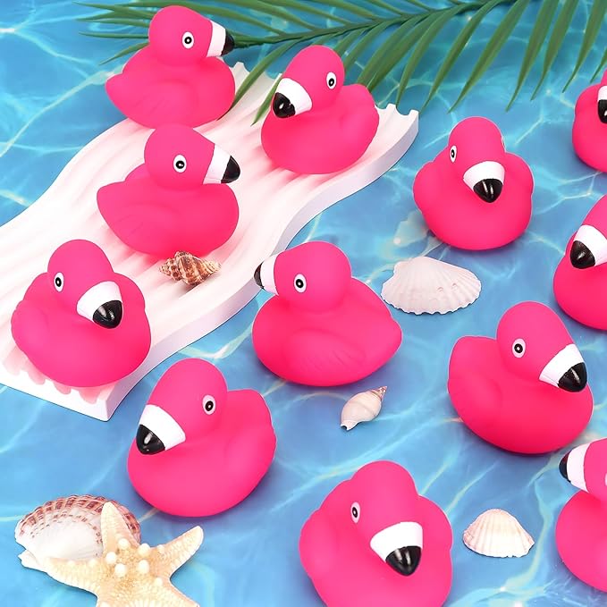 12 PCS Flamingo Rubber Ducks, Pink Cute Flamingo Duck, Floating Squeaky Bath Toys for Baby Shower Birthday Party Favors, Mini Rubber Ducks for Cake Decoration Classroom Prizes
