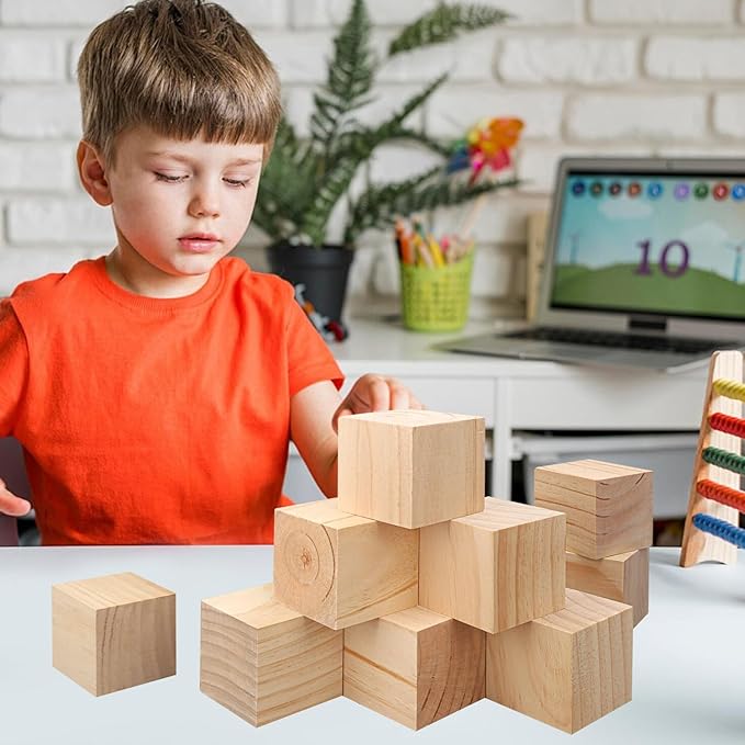 15 PCS Premium 3.15 Inch Wooden Cubes, Natural Pine Wood Cubes for Crafts, Wood Blocks Ready for Artistic DIY Projects-Unleash Creativity with Blank Wood Blocks.