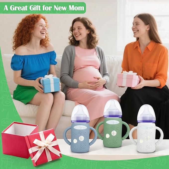 BUSOHA 3 Pack Silicone Sleeves for Lansinoh Glass Bottles - Wide Neck Baby Bottles Sleeves for Lansinoh Bottles Baby Anti-Colic Bottle Holder with Handle Anti Breakage Silicone Protector,5 oz