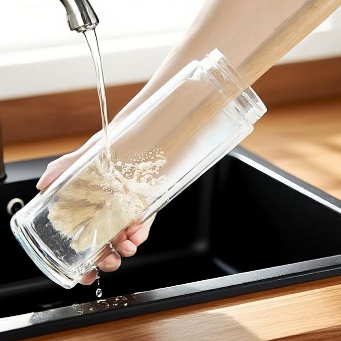 HAKZEON 4 Pack Wood Bottle Brush 14 Inch Extra Long Beechwood Handle and Sisal Bristles, Kitchen Bottle Brush for Scrubs Wide Mouth Jars, Cups, Tumblers, Dishes, Vases