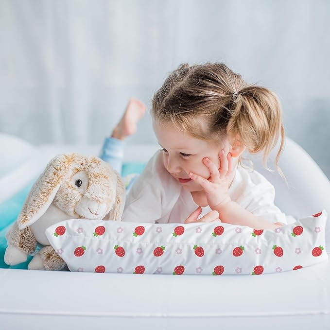 Little Sleepy Head Toddler Pillow with Pillowcase 13x18 - Kids Pillow for Sleeping - Better Neck Support Ergonomic Pillow and Toddler Pillowcase - Best Pillows for Kids (Strawberries)