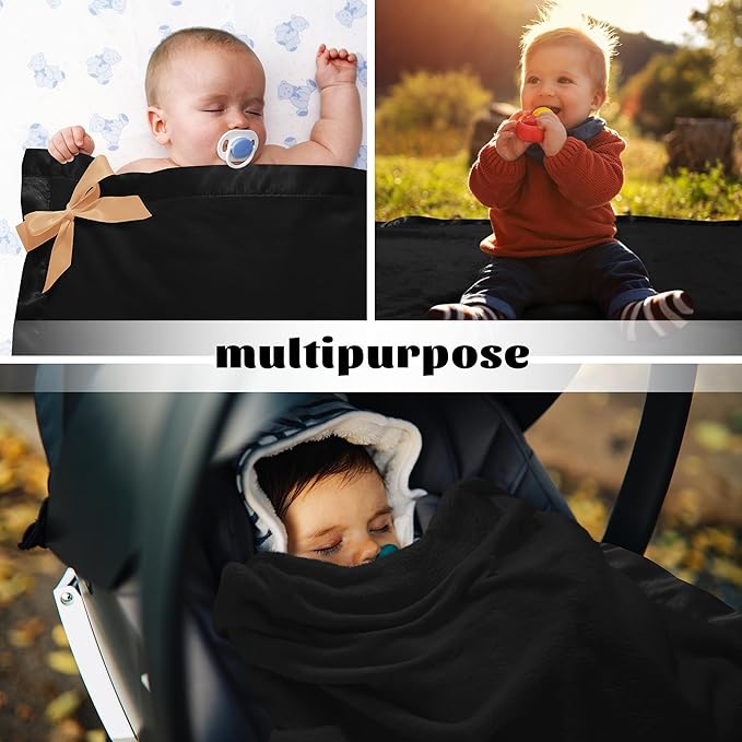 Pro Goleem Fleece Baby Blanket with 2 Inch Satin Trim Soft Anti-Static Plush Blanket for Boys and Girls Christmas Baby Gifts for Babies Black 30''x40''