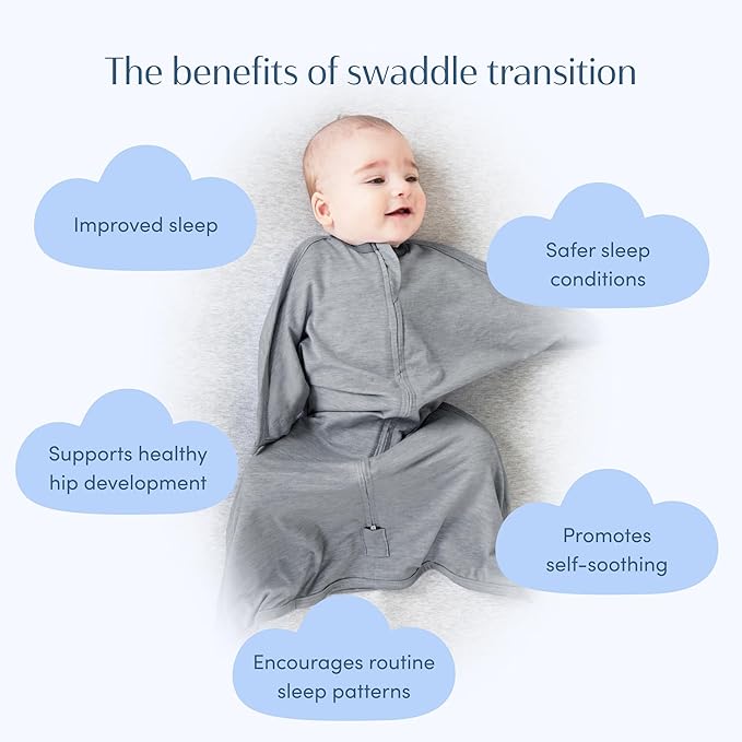 SleepingBaby Zipadee-Zip Transition Swaddle - Cozy Baby Swaddling Blanket with Zipper Convenience - Roomy Wearable Blanket for Easy Diaper Changes - 3-6 Month - Hall of Fame Grey Heather