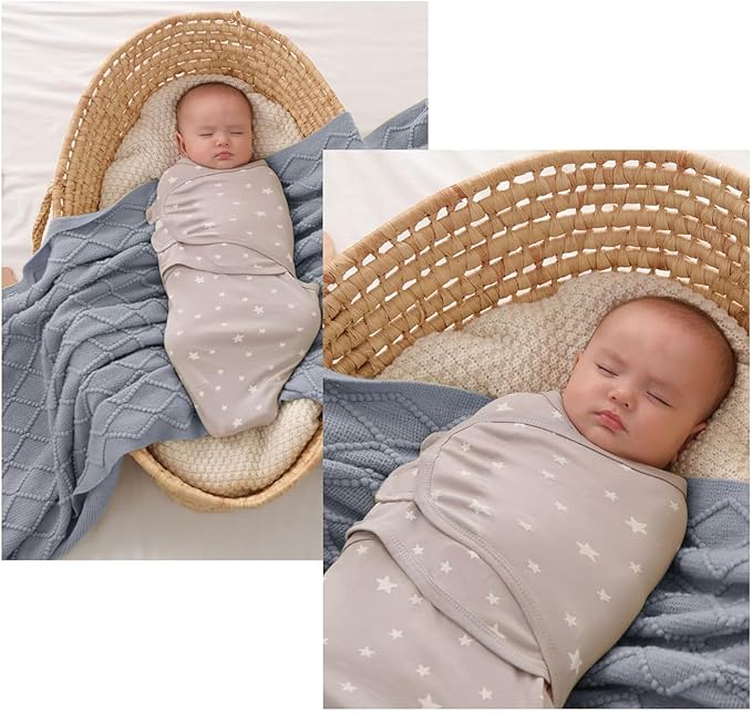 insular Baby Swaddle Wrap, Swaddle Blanket for Newborn and Infant, Adjustable Velcro Swaddling Set for Boy and Girl, Soft Cotton Baby Sleep Sack 3 Pack, Raindrop, Small(0-3M)