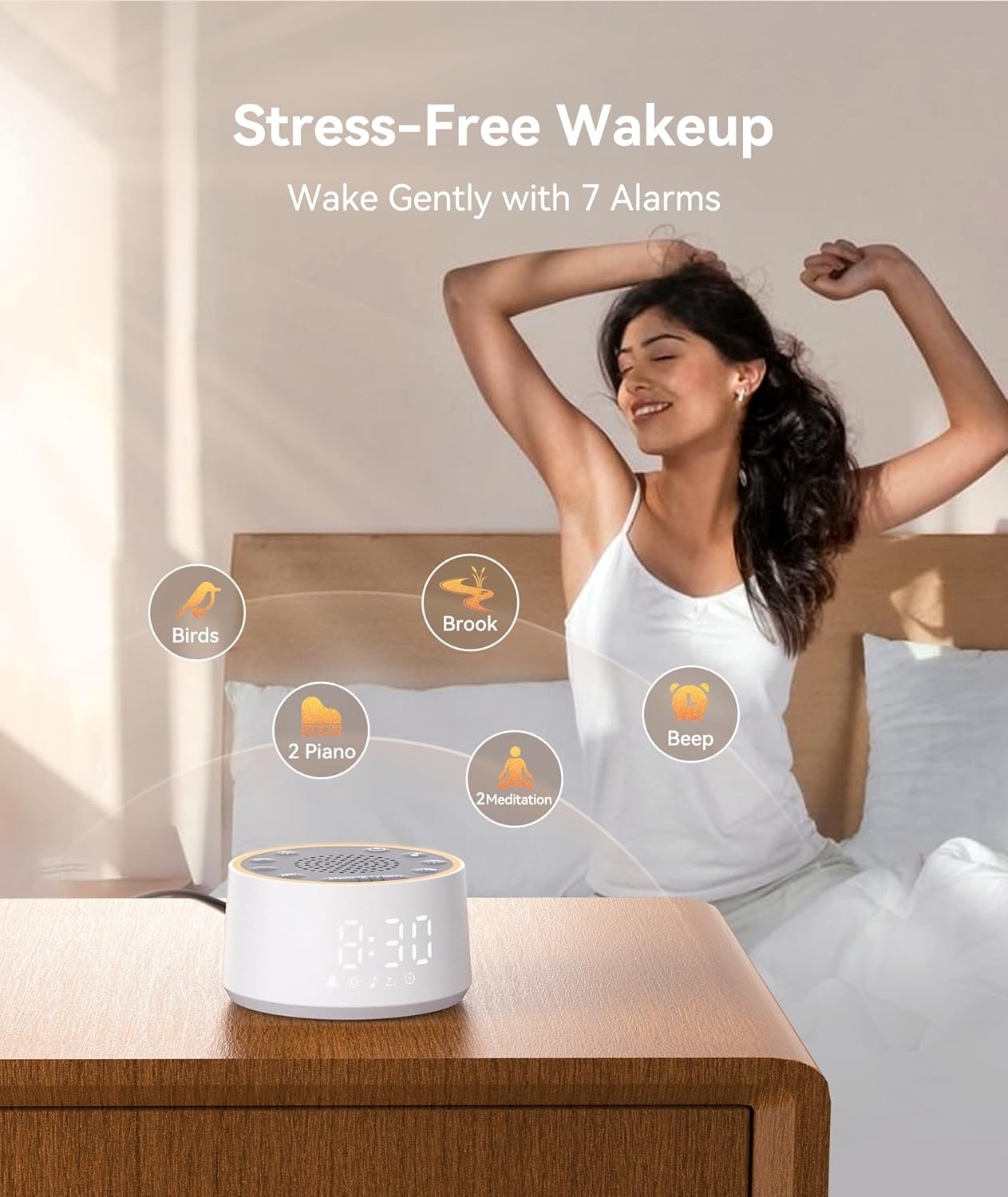 Dreamegg Sound Machine with Nursery Lamp - Sound Machine Baby, Soothing Sounds, Timer, Memory Function, 10 Colour Night Light, White Noise Machine Alarm Clock for Newborn Baby Registry Gift, White