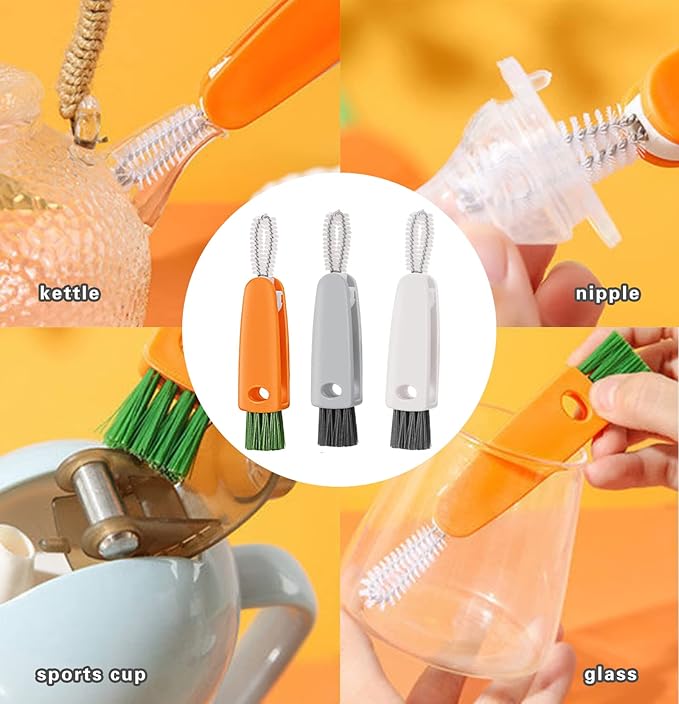 16PCS Versatile Scrubber Brush- Multipurpose Bottle Gap Brush 3 in 1 Cup Lid Cleaning Brush- Long Silicon Water Bottle Cleaner Brush- Gas Burners Stove Top Cleaner Brush- Spoon Straws Cleaning Brush