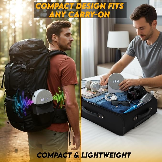 4 in 1 Sound Machine with Digital Clock & Night Light, White Noise Machine, 32-Level Volume, Memory & Timer, Rechargeable Battery, Portable for Baby, Adults, Travel & Office