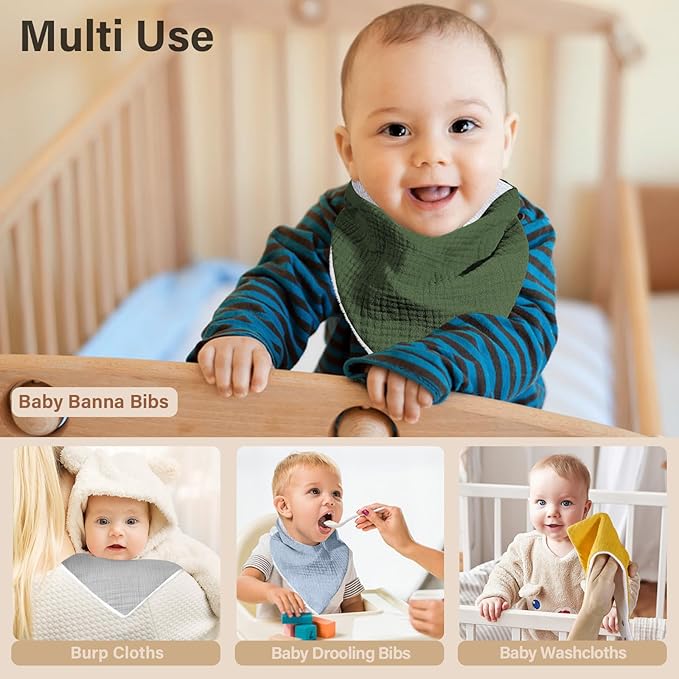 Muslin Baby Bibs,Soft Triangular Baby Bandana Drool Bibs for Baby Boy Girl,Solid Colors Bib for Drooling Teething