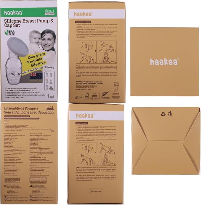 haakaa Manual Breast Pump Breastfeeding Pump with Food Grade Silicone Cap (Lavender) 4oz/100ml