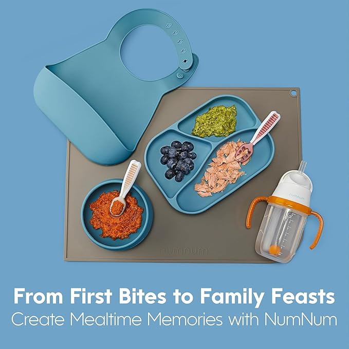 NumNum Baby Spoons Set, Baby Essentials Pre-Spoon GOOtensils for 6+ Months, First Stage Self-Feeding Spoons for Baby Led Weaning (BLW), Silicone Toddler Utensils, BPA-Free, 4 Pack Classic Colors