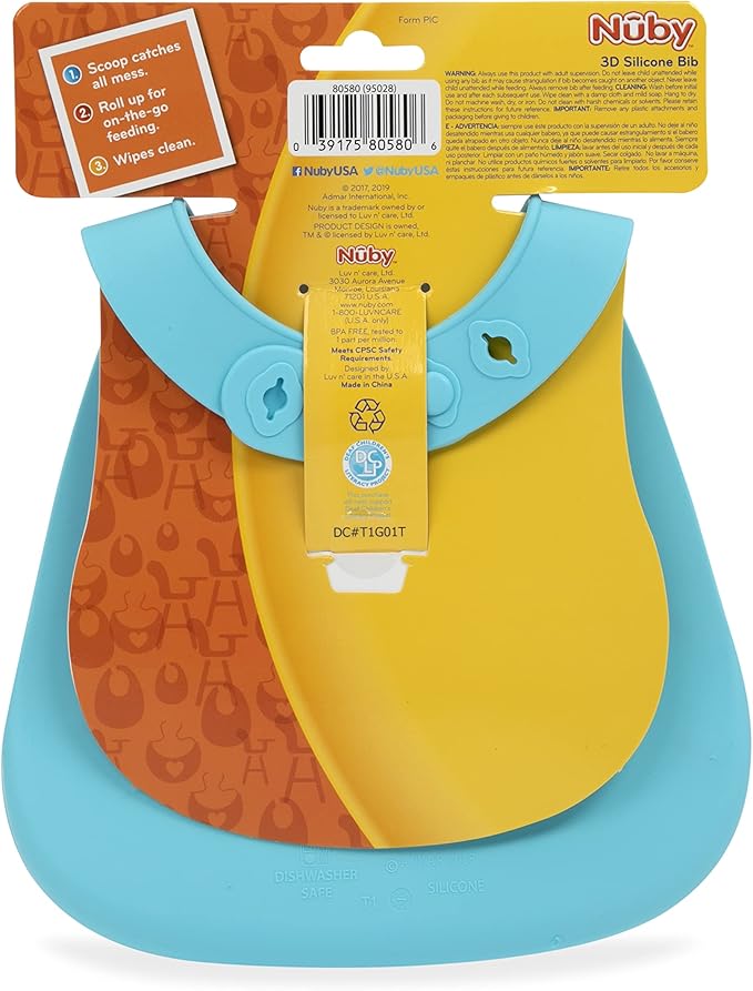 Nuby On The Go Silicone 3D Bib with Scoop to Catch Mess