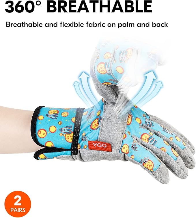 Vgo... 2Pairs 5-6 Years Old Kids Gardening,Lawning,Working DIY Gloves(Size KID:M,2 Color,KID-MF3561)