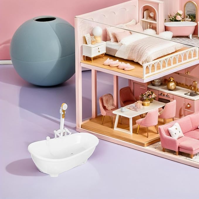 Toyvian Electric Water Spraying Bathtub Swimming Pool with Sprayer Without Battery for Doll (White)