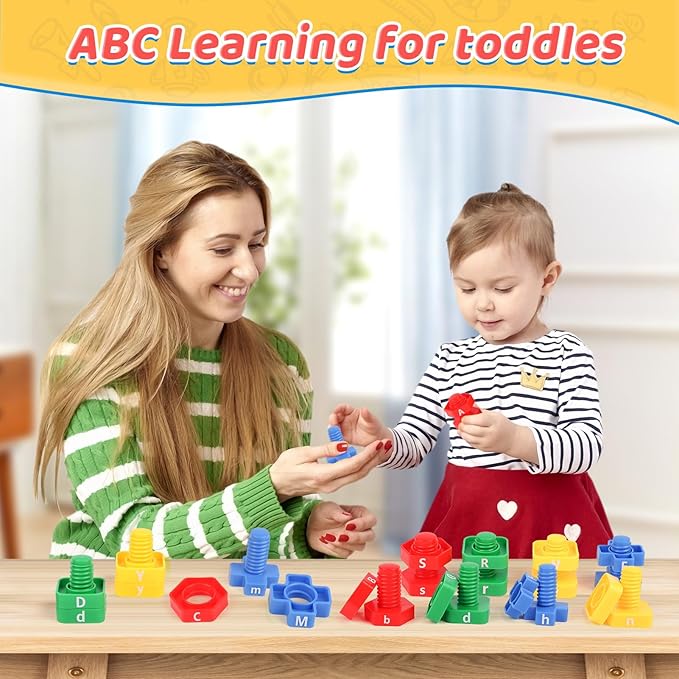 ABC Letters Matching Games - Alphabet Learning Toy for Toddler: 52 pcs Nuts and Bolts Fine Motor Toys, Montessori Sorting & Stacking Toys Preschool Kindergarten Learning Activities for Kids