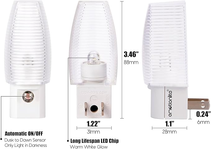 Emotionlite Plug in Night Light, Warm White LED Nightlight, Dusk to Dawn Sensor, Kids, Nursery, Bedroom, Bathroom,Hallway, Stairs, Kitchen, 4 Pack