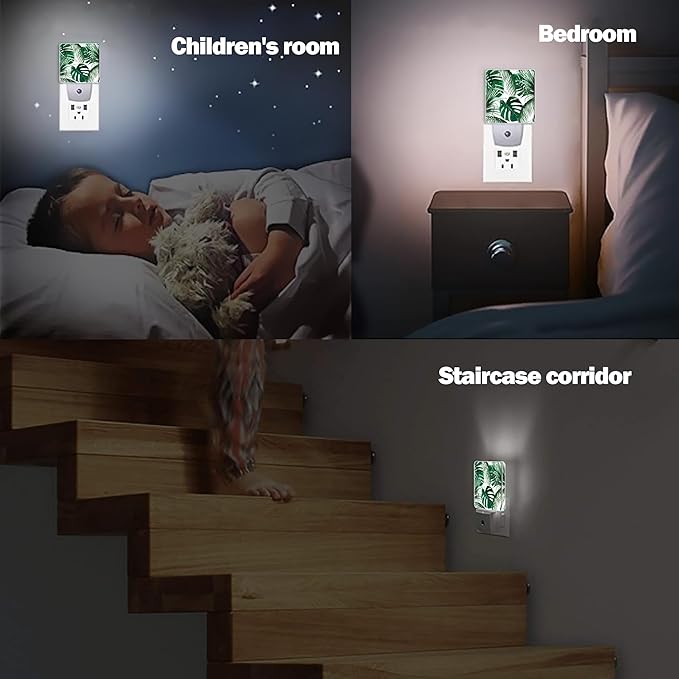 Green Palm Night Light Plug in Wall Lamp Smart Dusk to Dawn Sensor for Home Decorative, Kids Room Bedroom Bathroom Kitchen Hallway Gifts