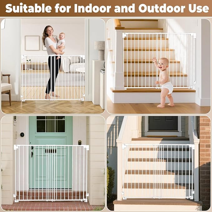 35-55" No Bottom Bar Baby Gates for Stairs, 39" Extra Tall Child Safety Gate with Auto Close Large Walk Thru Door, Hardware Mount Dog Gate Pet Gate for The House Doorways, Indoor Outdoor use