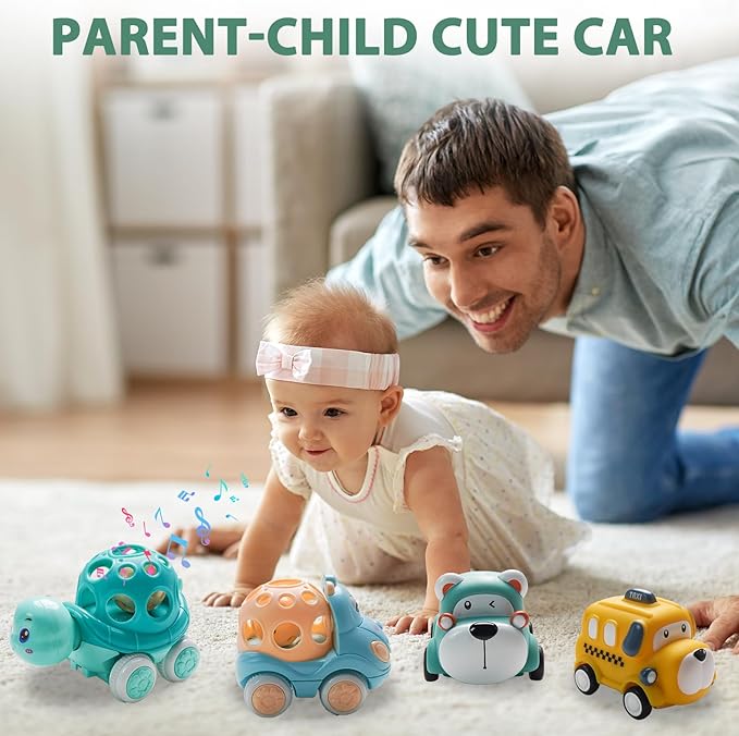 Car Toys for Babies Toddlers 1-3,Rattles Toy Car,Animals Friction Powered Push Toy Cars, 1 Year Old Girl Gifts,1 Year Old Boy Gift,First Ideal Early for Educational Toys