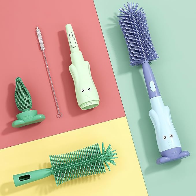 5-in-1 Baby Bottle Brush Set, Bottle Brush for Baby, Baby Bottle Scrubber, Including Silicone & Nylon Bottle Brush, Bottle Cap Brush, Straw Brush, Nipple Brush, BPA-Free (Green)