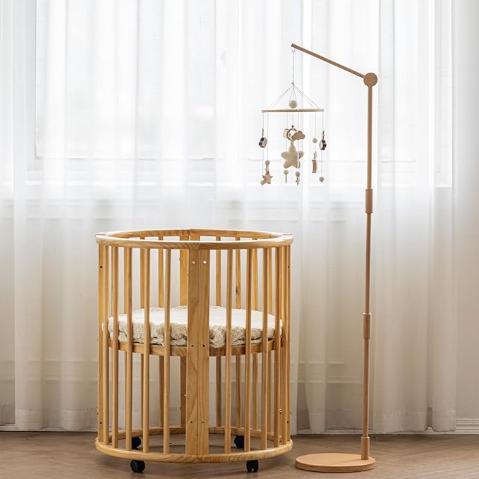 Wooden Floor-Standing Crib Mobile Arm Pro 61 Inches for Baby Nursery-Movable Baby Mobile Hanger with Strong Anti-Dumping Attachment-100% Natural Beech Wood-Thicker Wooden Pole-UpgradeThickened